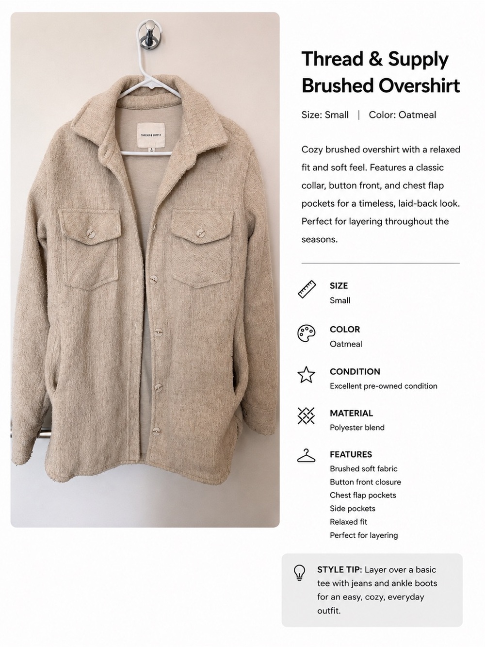 Thread & Supply Brushed Overshirt - Oatmeal Tan